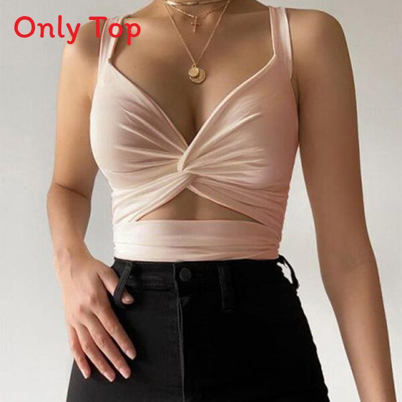 Women Summer Vneck Tank Top With Tiefront Elastic Band For Street Fashion
