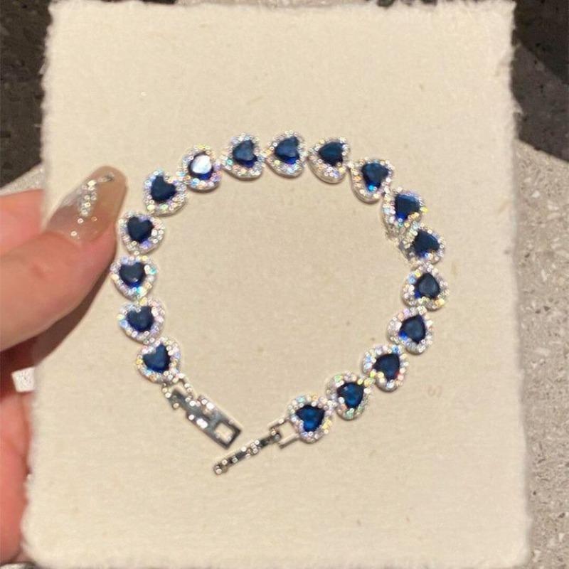 Dark Blue Love Sparkling Bracelet Retro Cold Feeling Super Flash Diamond-set French Court Style Noble Niche Jewelry
