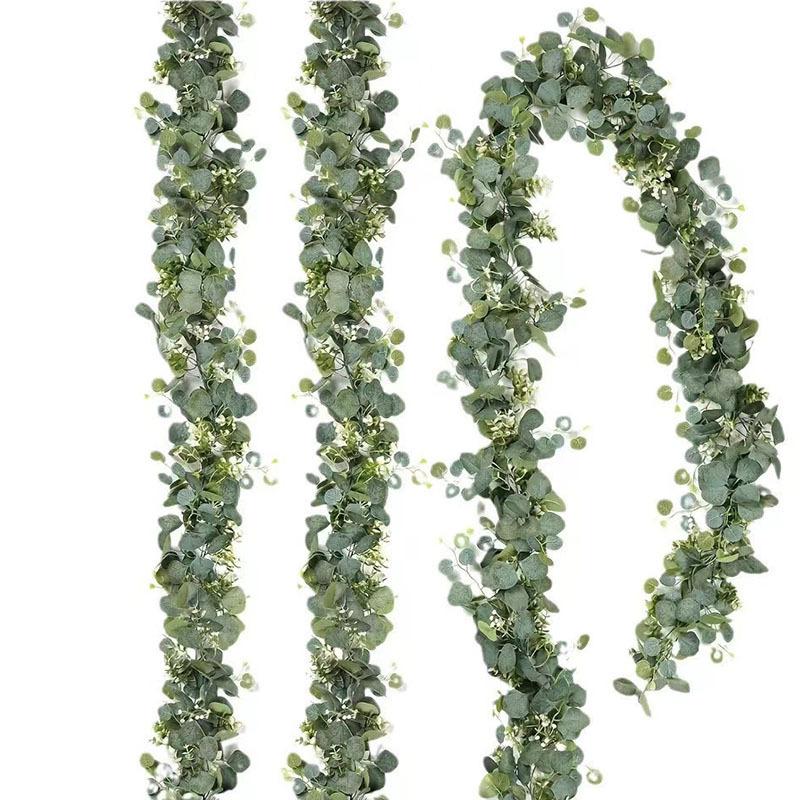Temu Simulation Eucalyptus Gypsy Eucalyptus Leaves Rattan Set Green Plants Decoration Fake Flower Vine Man