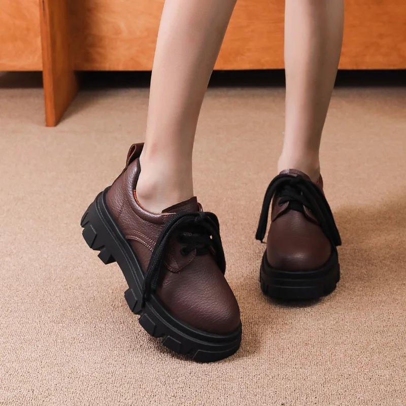 fashion Women Shoes on Sale 2024 High Quality Lace Up Women's Pumps Autumn Round Toe Solid Outdoor Platform Chunky Heels Plus Size Shoes