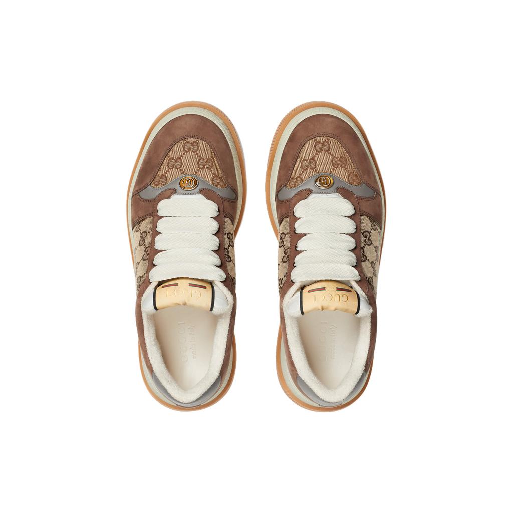 GUCCI Screener Jigglypuff, Distressed Shoes Leather Low top Stylish Skateboarding Shoes Men's Beige & Ebony 750048 FAB39 9754