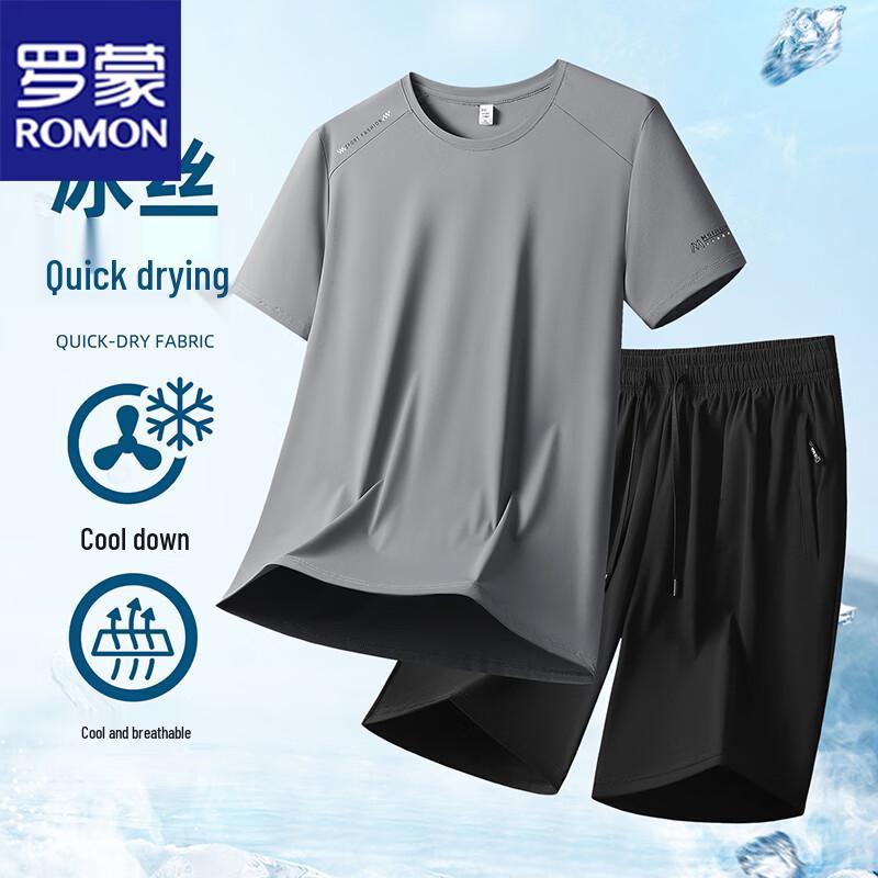 ROMON Men s Quick-Dry Summer Casual Capri Set 5XL