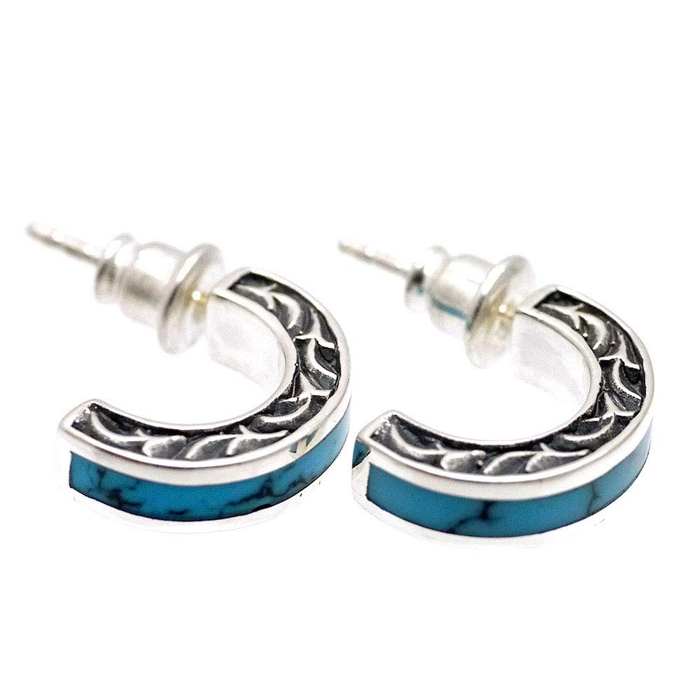 

Silver 925 Turquoise Stud Earrings for for Both Set of Pair [Silver One] Men, Z3, Arabesque, Ears, 2, (piercingjewelry) синий