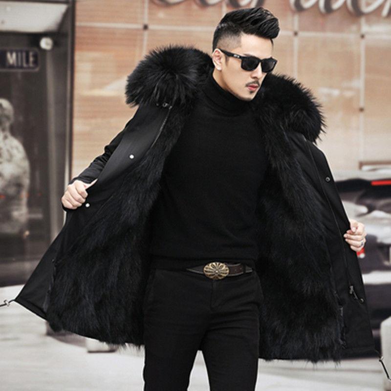 New fur integrated large size pie overcome men's medium and long fur jacket winter hooded
