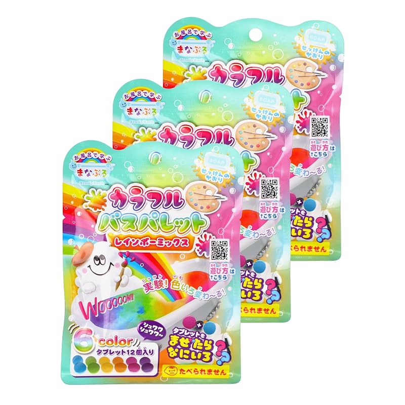 Manaburo Color-Changing Bath Bombs, Colorful Bath Palette Rainbow Mix, 3-Pack, Bath Tablets, Bath Toy for Kids