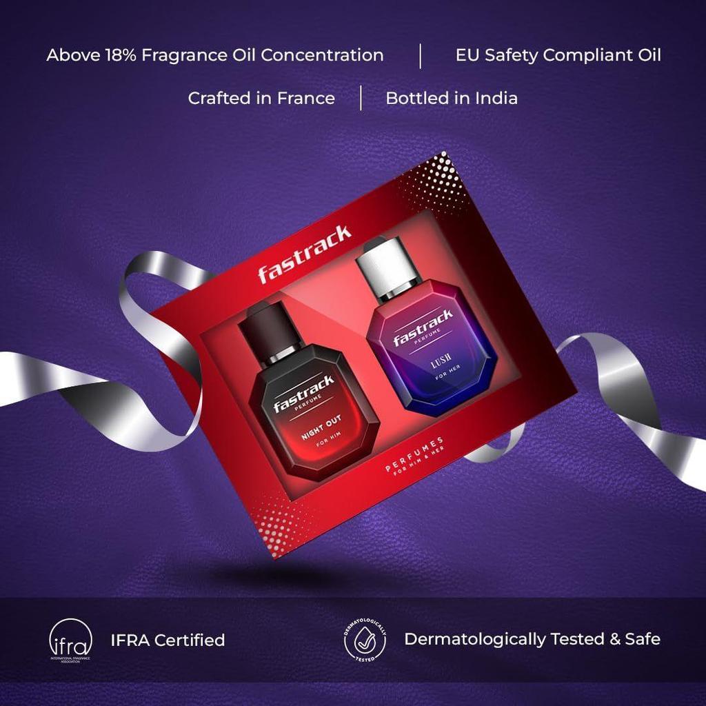 Fastrack Perfume | Gift Pack of Night Out & Lush ( 50 ml X 2) EDP| Perfume For Man & Woman|
