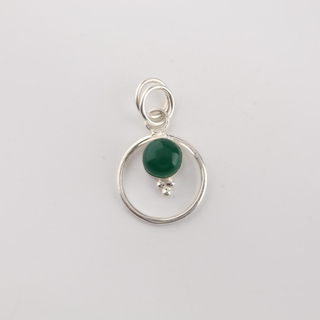 Green Onyx Cab Gemstone 925 Sterling Silver Jewelry Designer Pendant 1.2" For Her PP-68-23