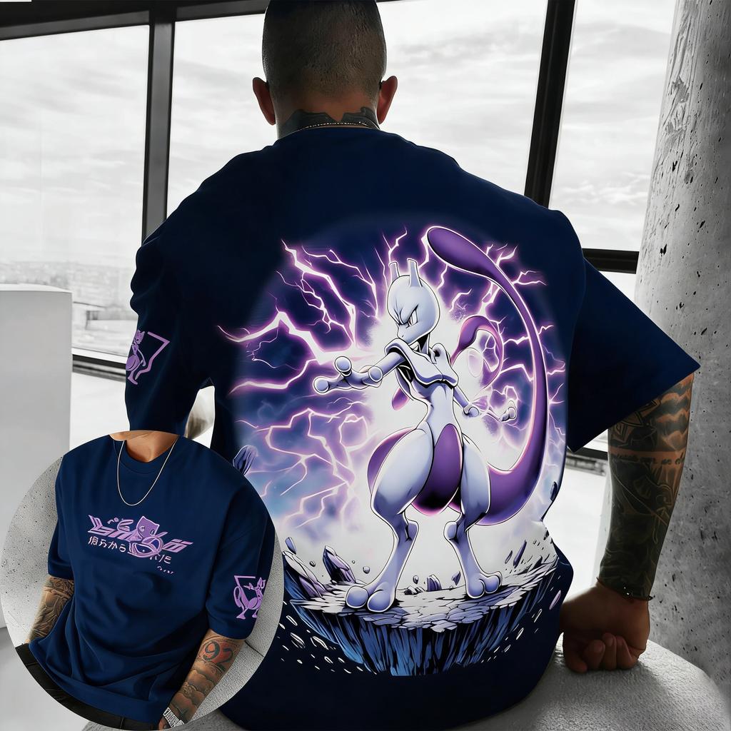 Men's and Women's Summer Pure Cotton T-shirt 2026 New Mewtwo Printed Street Hip Hop Casual Loose Y2K Parent Child Top