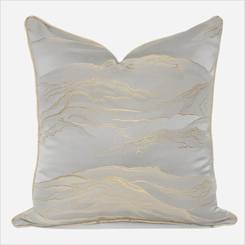 Set de perne pentru cameră de zi cu pictură de peisaj chinezesc gri, linie de aur simplă, modernă, abstractă, pernă de fereastră de scaun