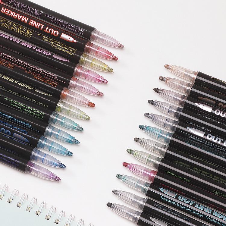 24-Color Double-Line Outline Pens for Kids' DIY Painting, Doodling, Journaling, and Student Highlighting