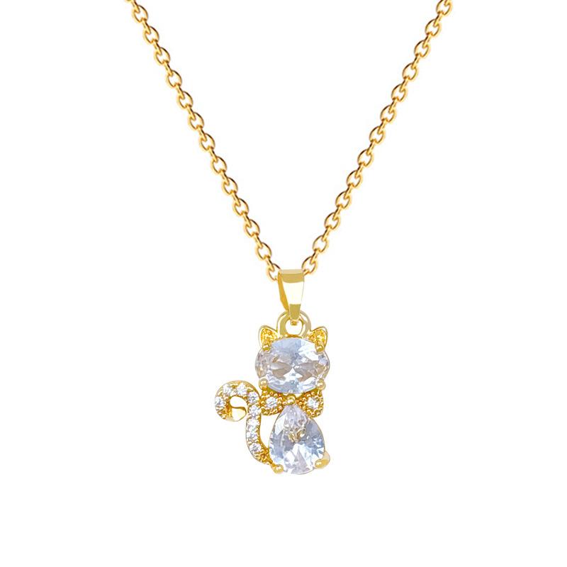 Zircon Cat Fashion Light Luxury Temperament Gorgeous Full Diamond Necklace Female Versatile Collarbone Chain Titanium Steel Chain