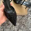 Black Embroidered Mesh Slingback High Heels Sandals for Women  Shoes Woman Elegant Style Wedding Party Pumps