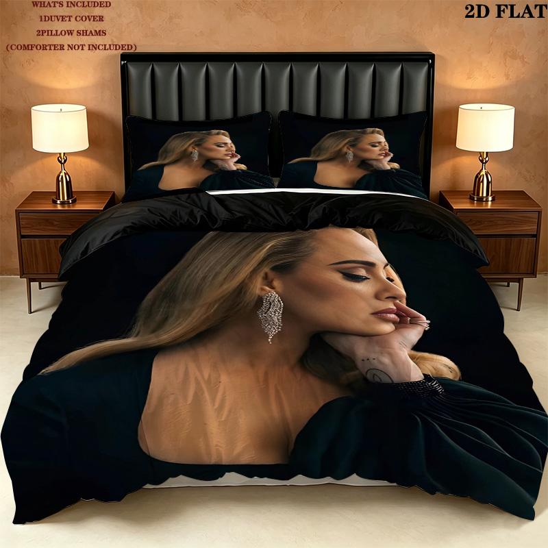 Adele Pattern Bedding Quilt Set Quilt Cover Pillowcase Home Birthday Gift(1 * duvet cover + 2 * pillowcase, without core)