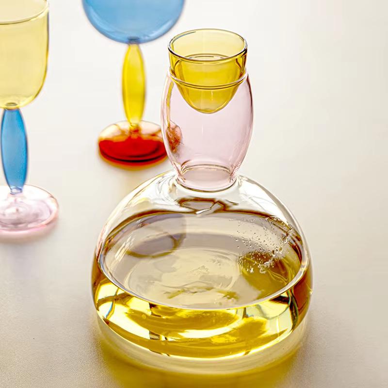 Handmade High Borosilicate Colored Glasses Creative Goblet Champagne Contrasting Color Bordeaux Burgundy Red Wine Cups Decanter