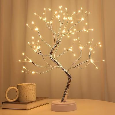 LED Tree Lights Artificial Decorative Fairy Light Battery Operated Tabletop Bonsai Lamp for Party Holiday Camping Summer Decor