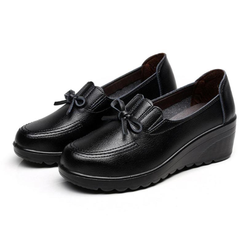 Spring Autumn Fashion Women's Shoes Woman Soft Leather Wedge Single Shoes Mother High Heels Comfort Black Work Shoes