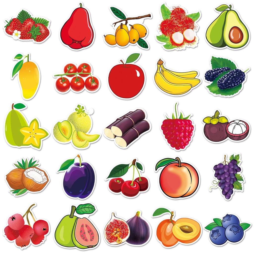 50pcs Waterproof Fruit Cartoon Stickers for DIY Stationery and Planners