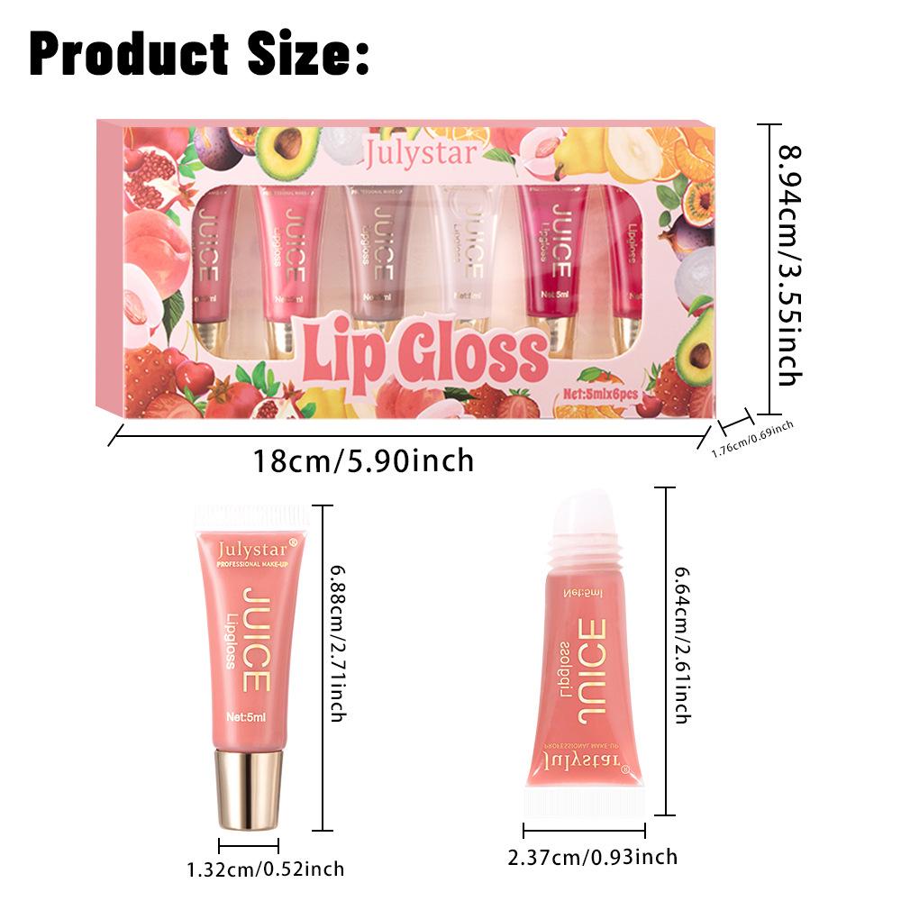 6PCS Julystar Moisturizing Lip Gloss Set Moisturizing Texture Non-stick Cup Dudu Lip Hose Lip Gloss Lip Glaze