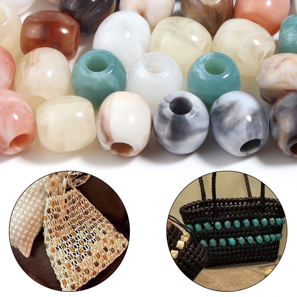 40pcs/lot Colored Barrel Shape Acrylic Beads Big Hole Loose Spaced Imitation Jade Beads For DIY Bracelet Bags Decor Accessories