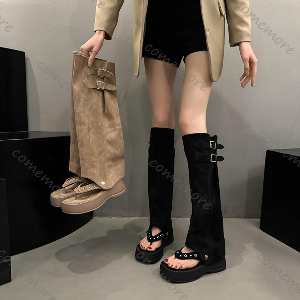 Fashion Comemore Women's Sandal Boots Summer New Fashion Two Wear Clip Toes Boots Female Thick Bottom Flip-flops Hollow Sandals Botas