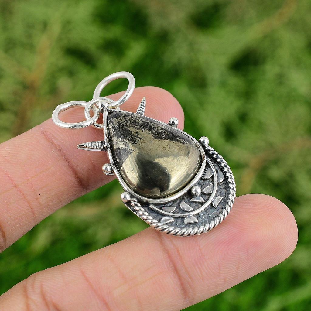 Daughters Day Deal Pear Pyrite Gemstone 925 Silver Wife Wedding Pendant Jewelry