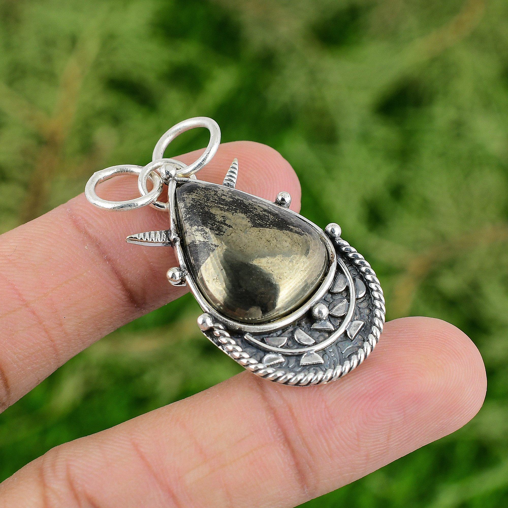 

День Дочери Сделка Груша Пирит Драгоценный камень 925 Серебро Жена Свадебная Подвеска Ювелирные изделия