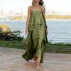 Women's Satin Slip Dress Layered Tiered Ruffle Hem Sleeveless Loose Fit Vacation Midi Dress with Adjustable Straps