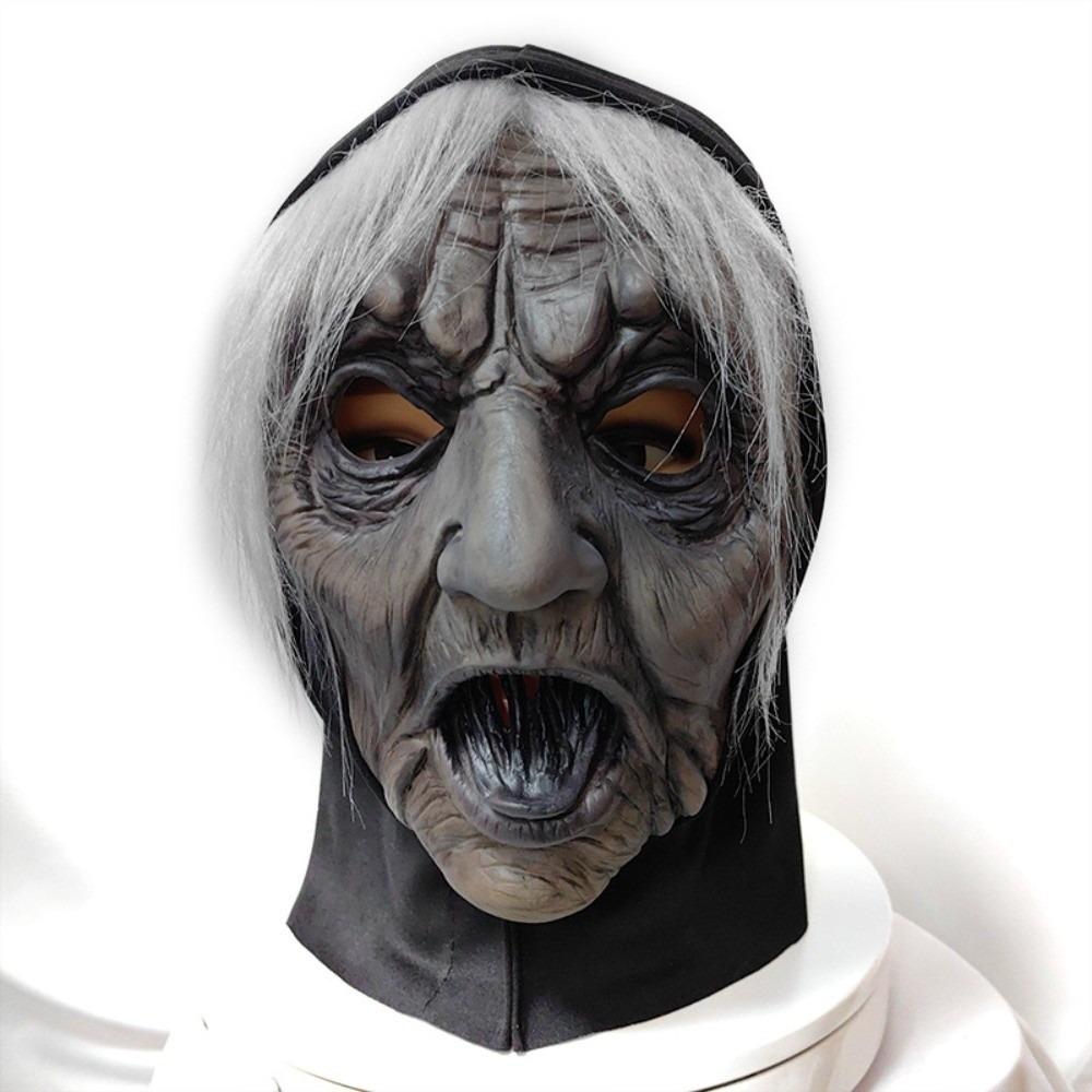 Dress Up White-haired Witch Mask Latex Party Cosplay Props Halloween Ghost Witch Mask  Unisex