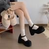 Fashion Thick Bottom High Heel Women Pumps Suede Black Ladies Fashion Sneakers Ankle Straps Muffins Shoes Wedge Zapatos De Mujer Sandals