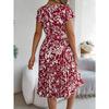 HNXC Spring Summer Elegant Floral Short-sleeved Wide-swing Pleated Dress for Women's Wear