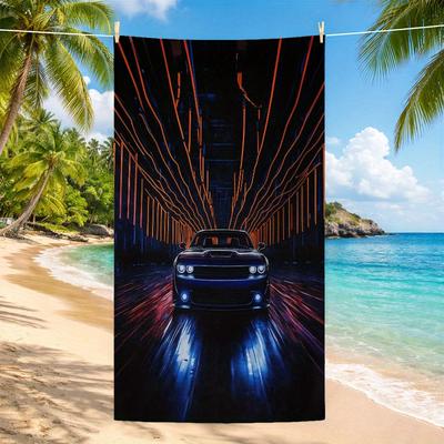 1 Stück Strandtuch mit Auto-Muster | Hohe Saugfähigkeit, Schnelltrocknend, Weich und Leicht, Perfekt für Reisen, Fitnessstudio und Spa, Mikrofaser-Badetuch