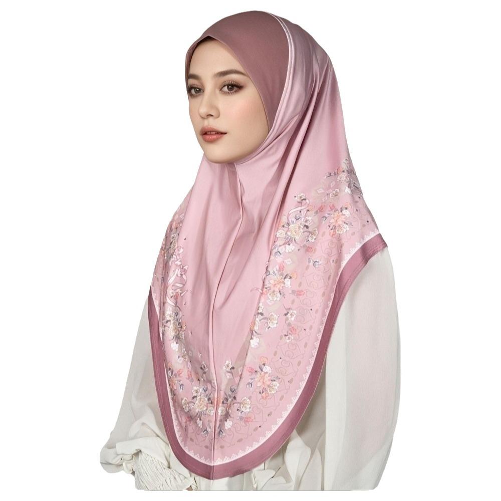 

Breathable Printed Arab Lady Headscarf Adjustable Hijab Head Wrap Daily розовый