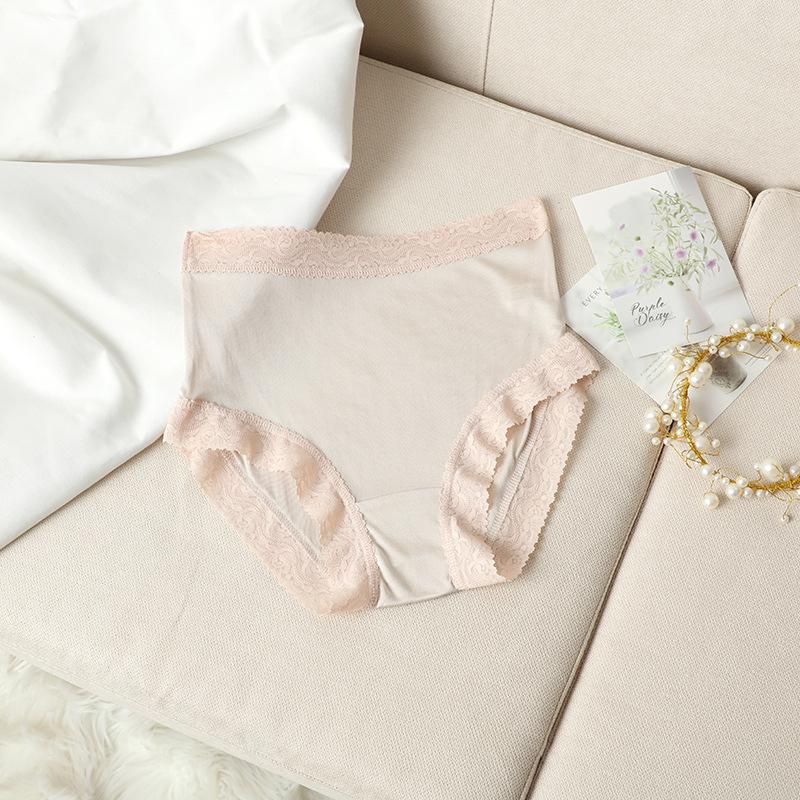 Seidenunterwäsche für Damen atmungsaktiv bequem aus Maulbeerseide Spitze sexy Übergröße nahtlos mittelhohe Taille Triangel-Slips