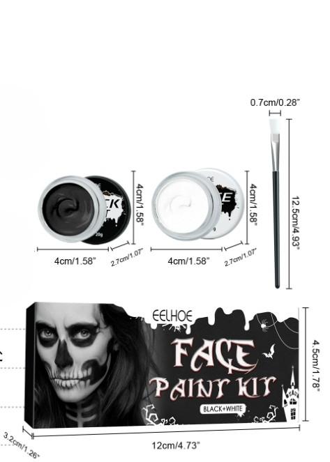 2PCS Halloween Face Painting Kit Highly Pigmented Face Body Brus Paint Black and White for DIY Cosplay Theme Parties Body Makeup