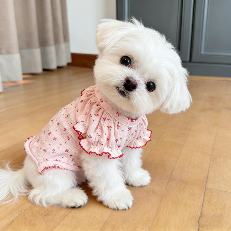 Pet clothes spring and summer new super cute foreign elastic bubble sleeves four feet all-inclusive belly protection clothes dog home clothes
