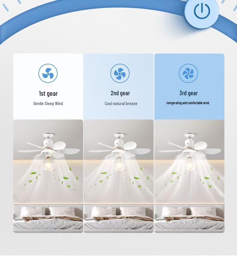 Silent Stepless Dimming Ceiling Fan Light with Remote Control, Strong Wind, E27 Base Bulb.