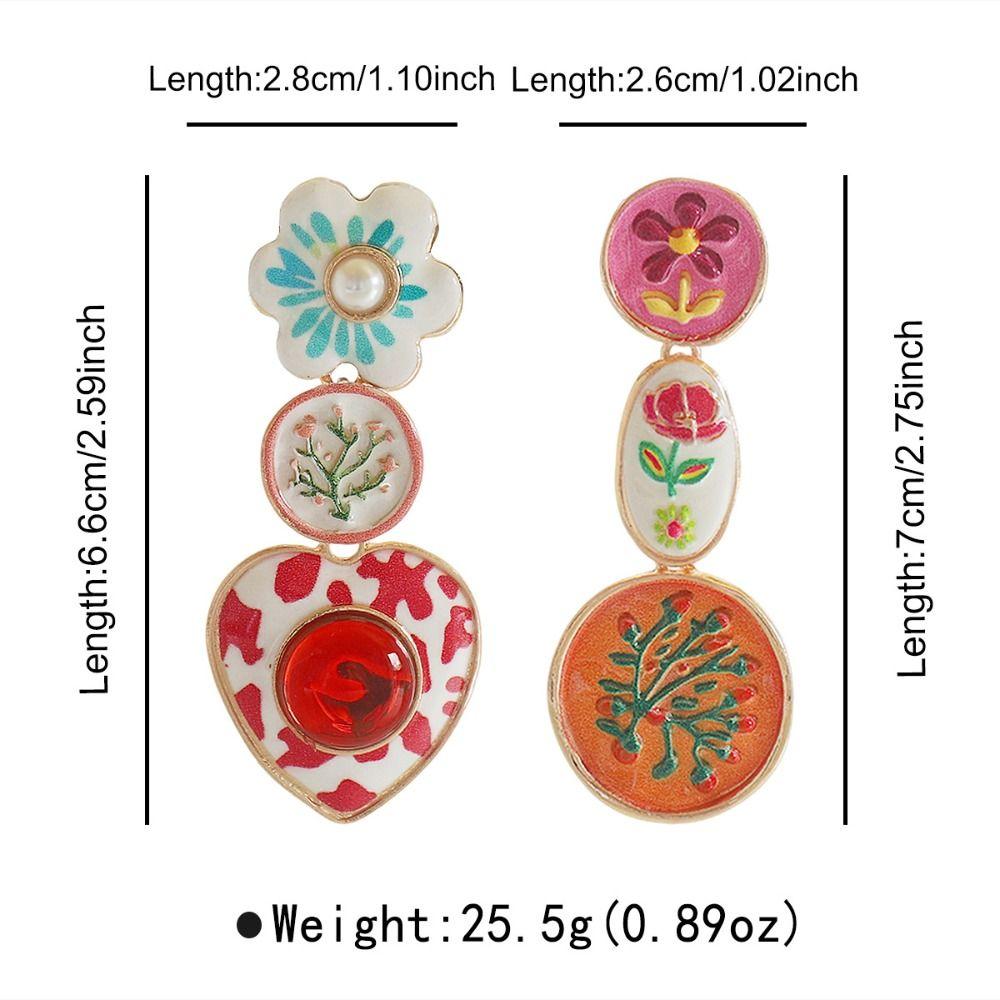 Charm Asymmetrical Enamel Dangle Earrings Flower Bohemian Dangle Earring  Women