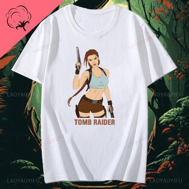 Tomb Raider Lara Croft Unisex High Quality Printed Cotton T Shirt Street Style Short Sleeve Cool Game Enthusiast Daily Top