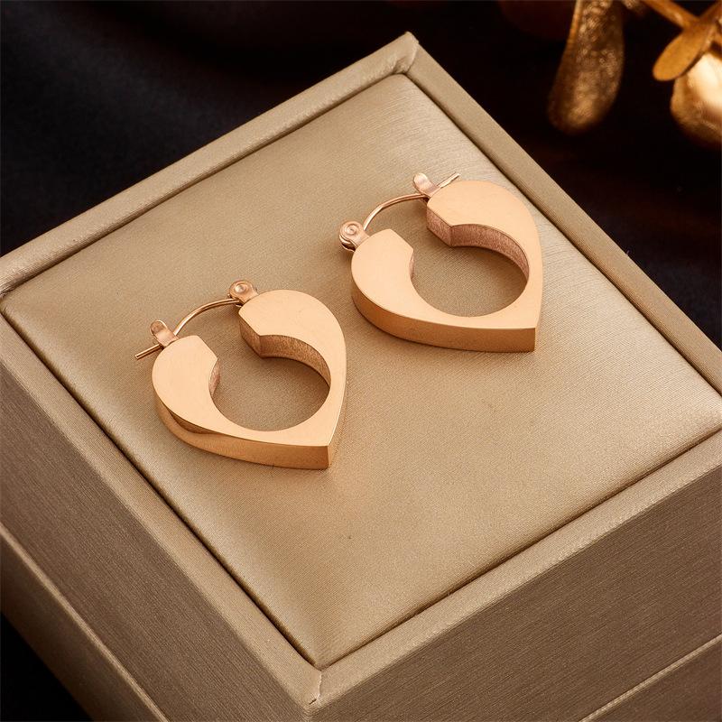 Gold Plated Heart Hoop Earrings Stainless Steel