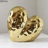 Gold Plated Heart Shape Ceramic Statue Crafts Ornaments Desk Decoration Golden Heart Minimalist Sculpture Modern Home Decor