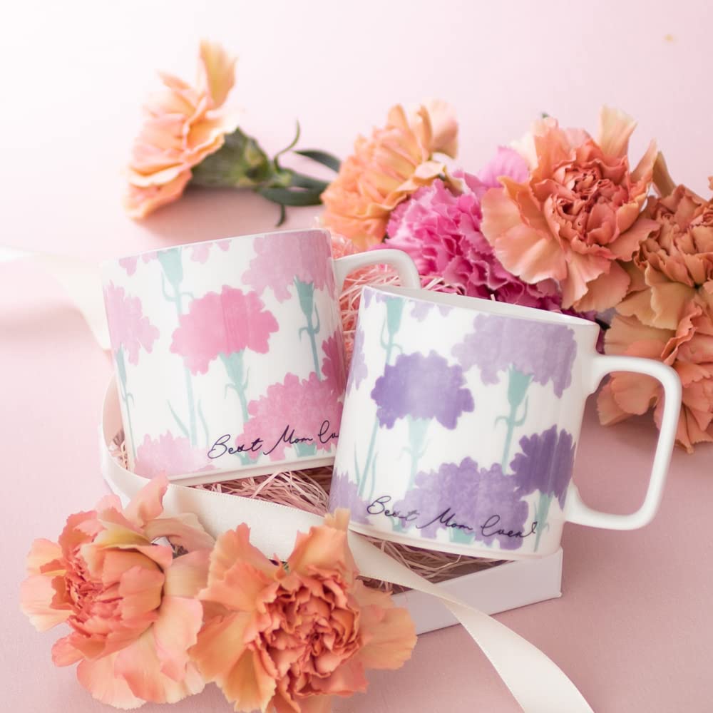 Tasse NARUMI Dozen Flowers avec Œillet Floral Mignon Cadeau Parfait pour Micro-ondes et Lave-vaisselle Produit Cadeau Couvercle, 290cc, Violet, Motif, Motif,
