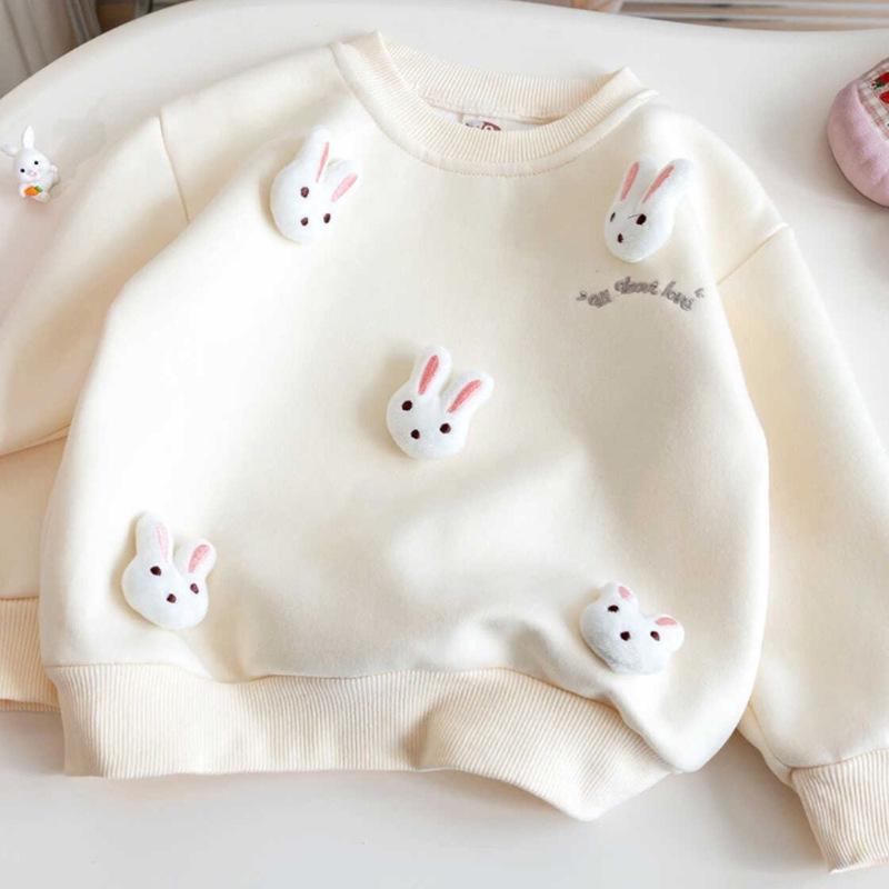 2024 Autumn Baby Girl Korean Hoodie - Cartoon Style with 3D Rabbit Decoration