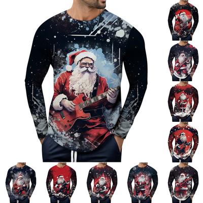 Santa Christmas Print Spring And Autum Men's Long Sleeve T-Shirt O Neck Pullover