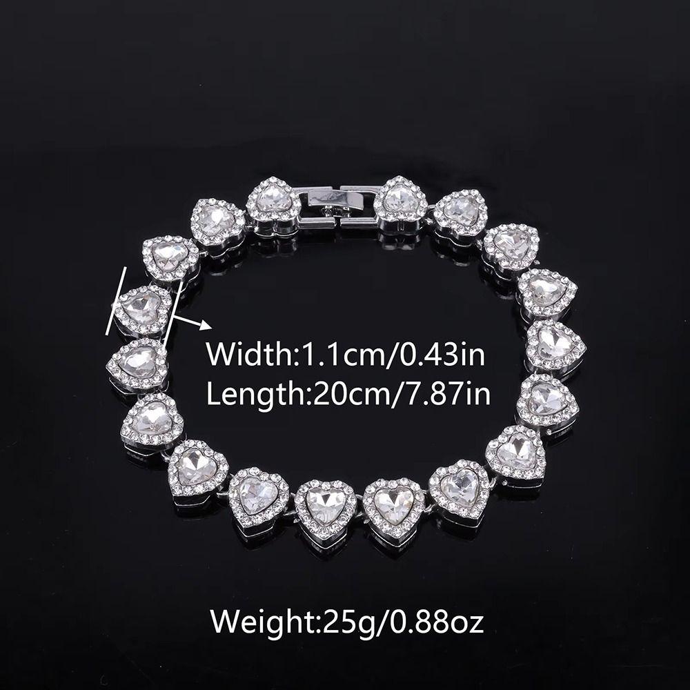 1Pcs Heart-shaped Chain Bracelet Alloy Rock Party Jewelry Durable Rhinestone Necklace