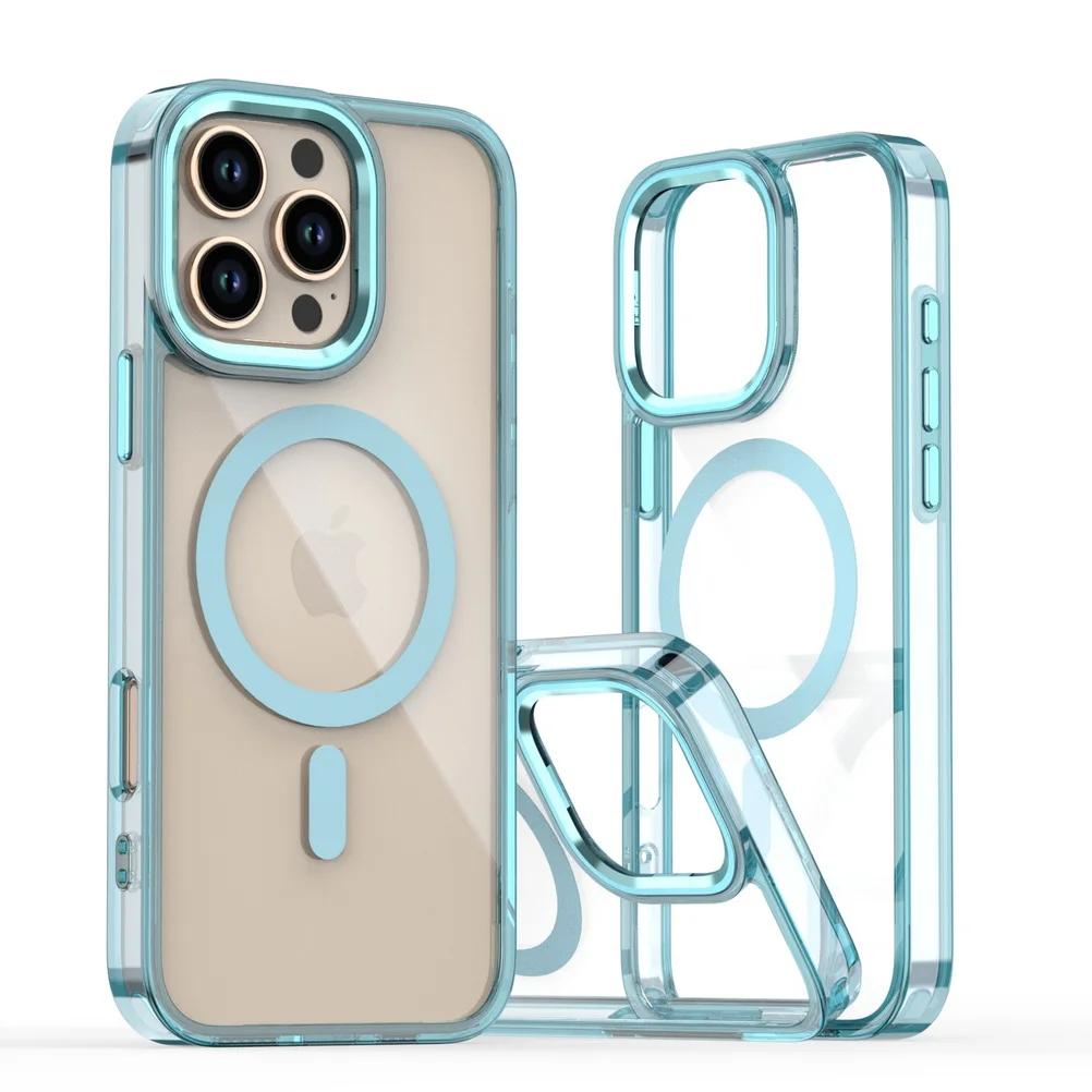 Powerful Magnetic for Magsafe Ring Metal Lens Buttons Clear Phone Case For 16E 15 14 13 12 11 Pro Max X XR Protect Cover