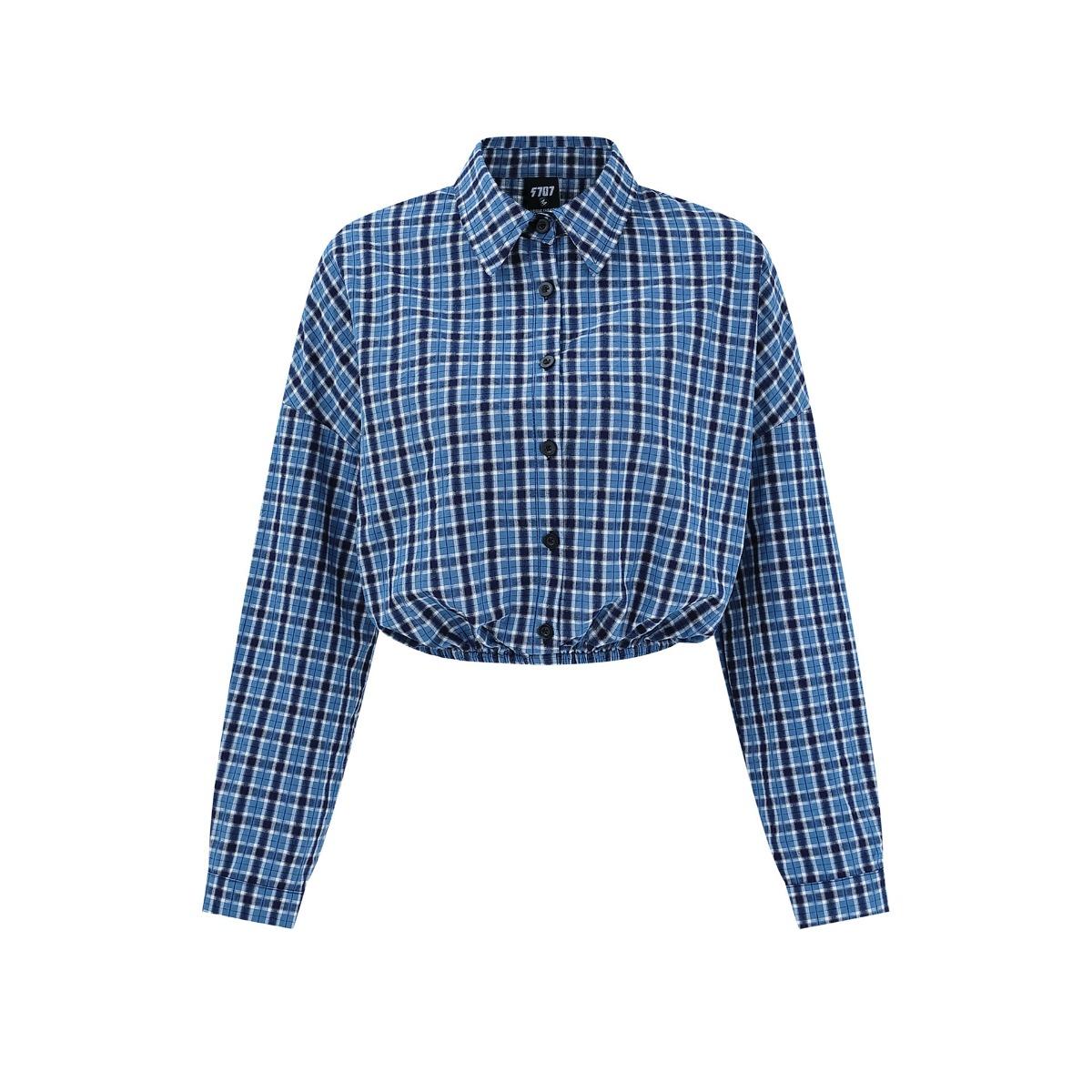 

VAYLA Новая американская винтажная рубашка для горячей девушки Женская повседневная приталенная рубашка с длинным рукавом и воротником Ирт Универсальная клетчатая рубашка L темно-синий