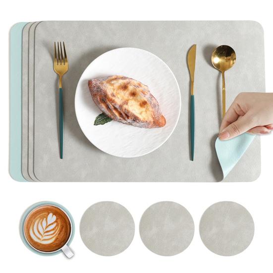 Faux Leather Placemat Coaster Dining Table Heat Insulation Pad Dual Side Waterproof Placemat for Kitchen Countertops Dining Tables