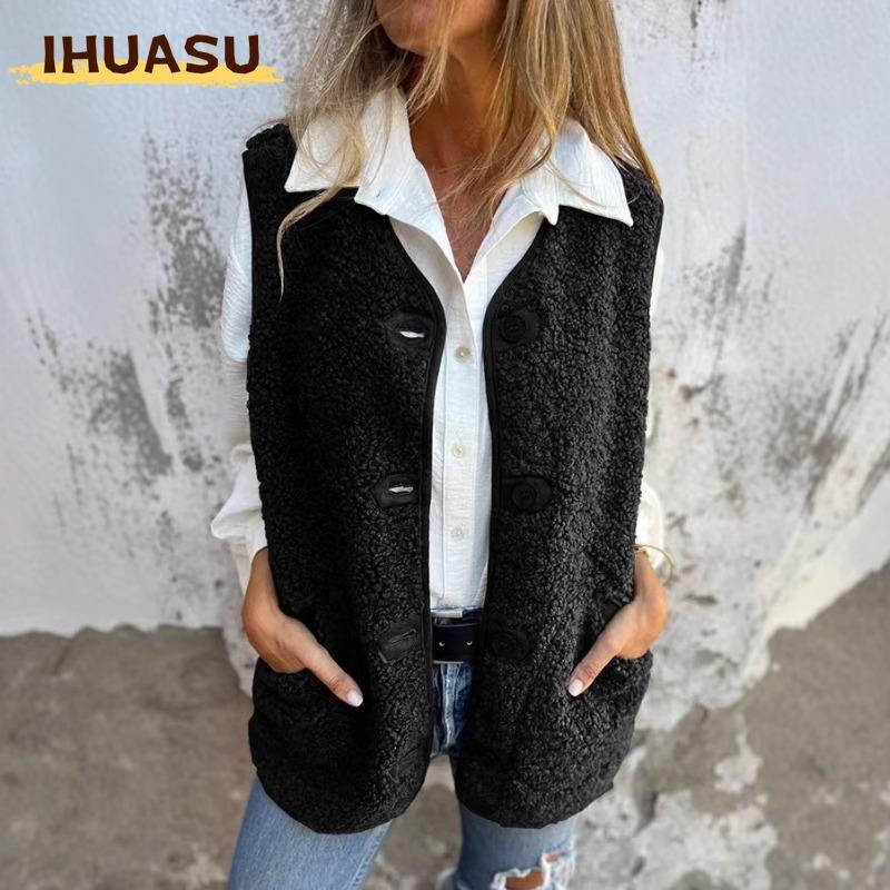 IHUASU Women's Vintage Casual Solid Color Print Spring Autumn SleevelessJackets & Coats Unique Design