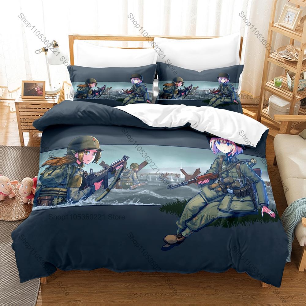 Coole Persönlichkeit Anime Militärpanzer Design Neues Bettwäsche-Set Bettbezug-Set Schlafzimmer Dekor für Jungen Männer Fans Einzelbett Zweibettbett Vollgröße Que