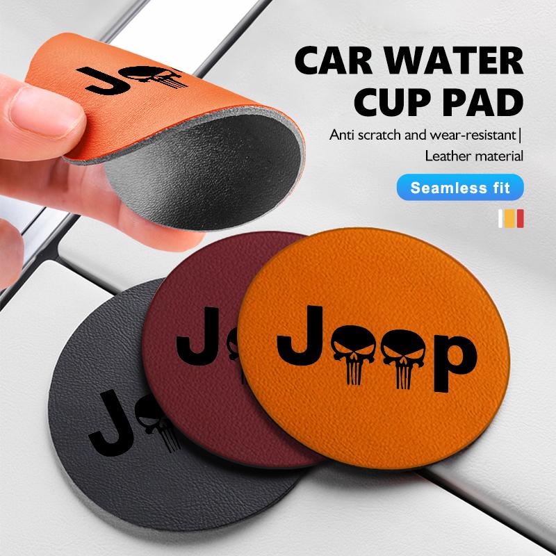 2PCS Car Coaster Suede Water Cup Mat Waterproof Pad Cup Holder Accessories For Jeep Cherokee Patriot Liberty Wrangler JK JL AMO1